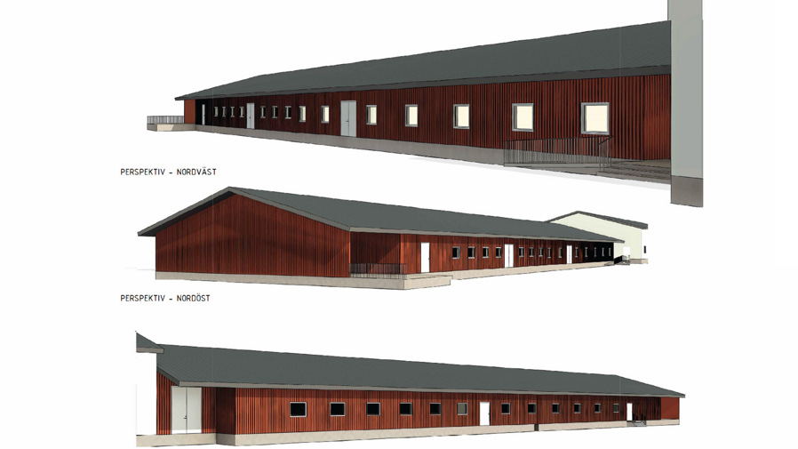 Ilustration på hur det nya stallet kommer att se ut från olika vinklar.