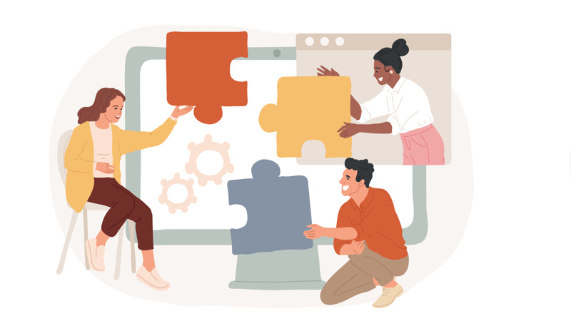 Människor som samarbetar i olika situationer