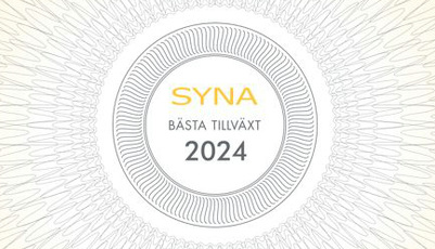 Logotyp och grafik om SYNAS utmärkelse för bästa tillväxt 2024