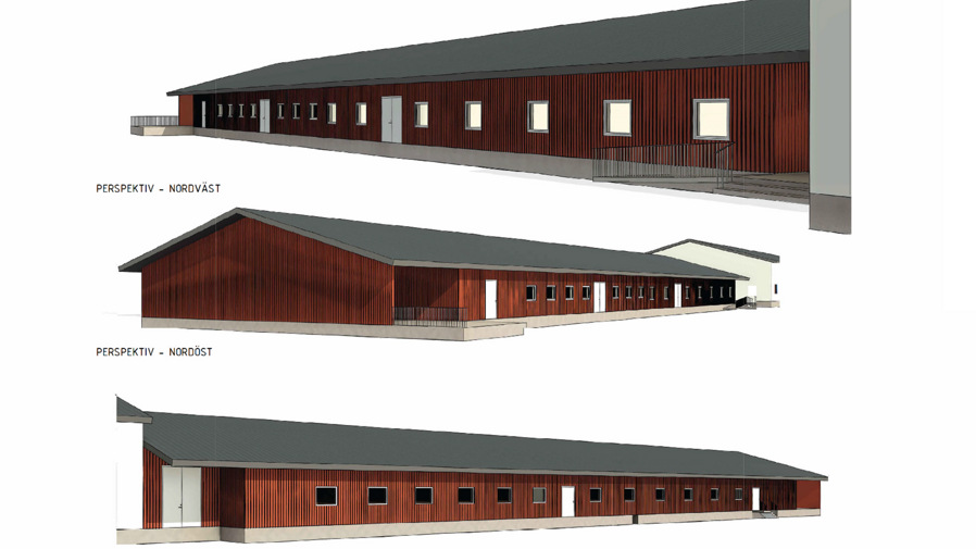 Ilustration på hur det nya stallet kommer att se ut från olika vinklar.