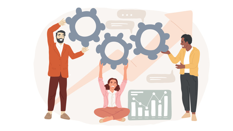 Människor som samarbetar i olika situationer