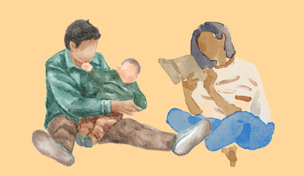 Akvarell av personer som läser