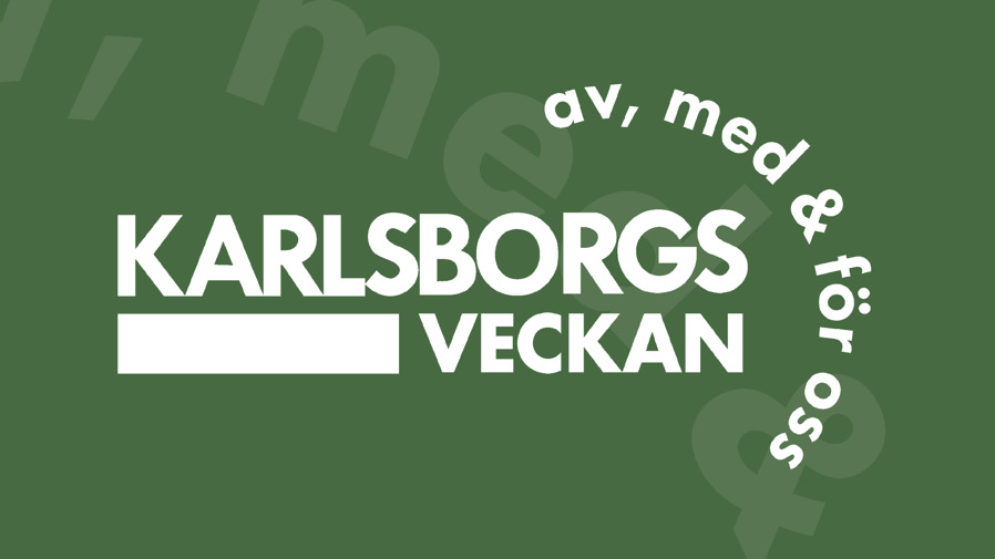 Logotypen för Karlsborgsveckan. På bilden står det "Karlsborgsveckan - av med och för oss".