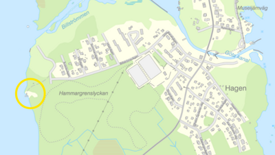 Karta över Forsviks tätort med markering av badplatsen.
