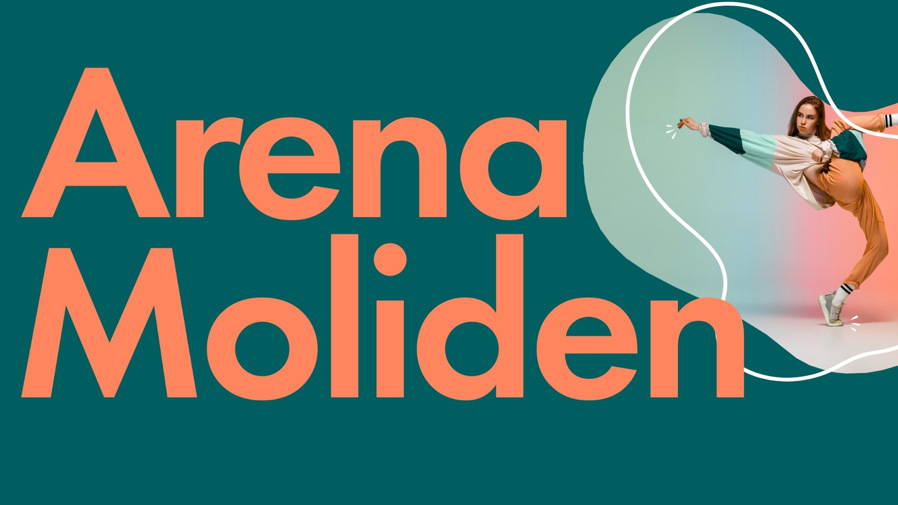 En kvinna i vit topp dansar och det står Arena Moliden på bilden.